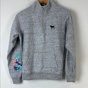 Victoria's Secret Gray Fleece Hoodie with Floral Sleeve Size Extra Small